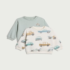 F&F Baby 2-Pack Cotton Rich Vehicle Print Sweatshirts in Cream