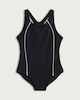 image 1 of F&F Girls Contrast Trim Racerback Swimsuit in Black