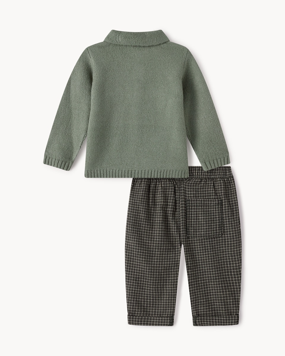 image 1 of F&F Baby Collared Jumper and Trousers Set in Green
