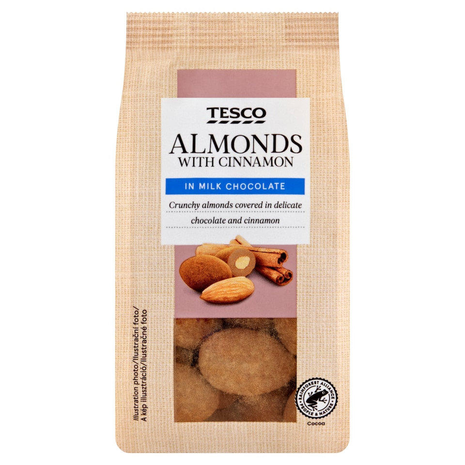 Tesco Mandle jadrá pražené v mliečnej čokoláde a škorici 120 g
