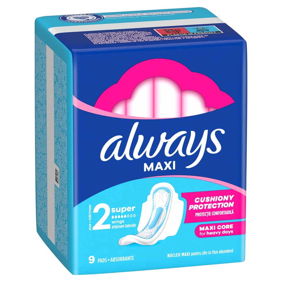 obrázok 1 z Always Maxi Super Hygienické Vložky (veľkosť 2) S Krídelkami 9 Vložky