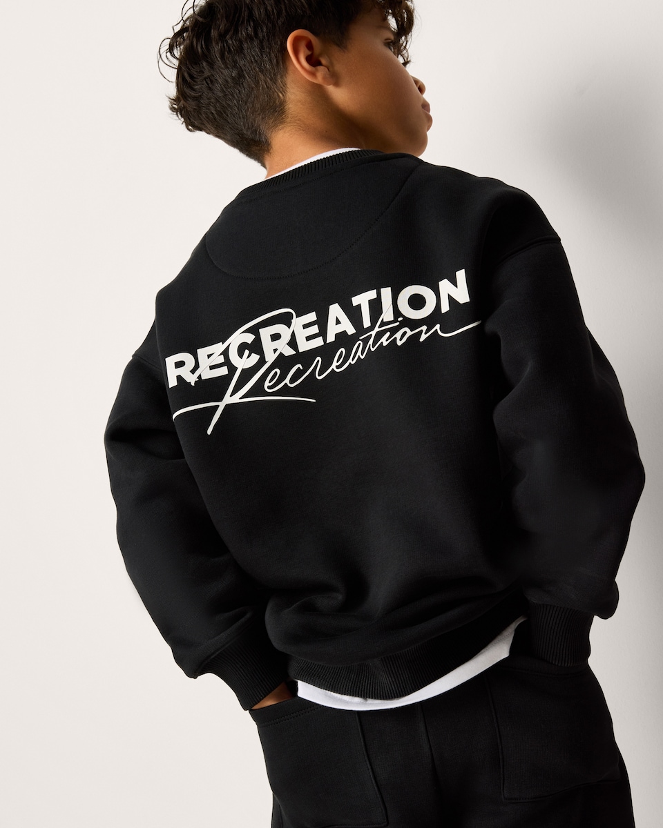 image 1 of F&F Boys Cotton Rich Slogan Sweatshirt in Black