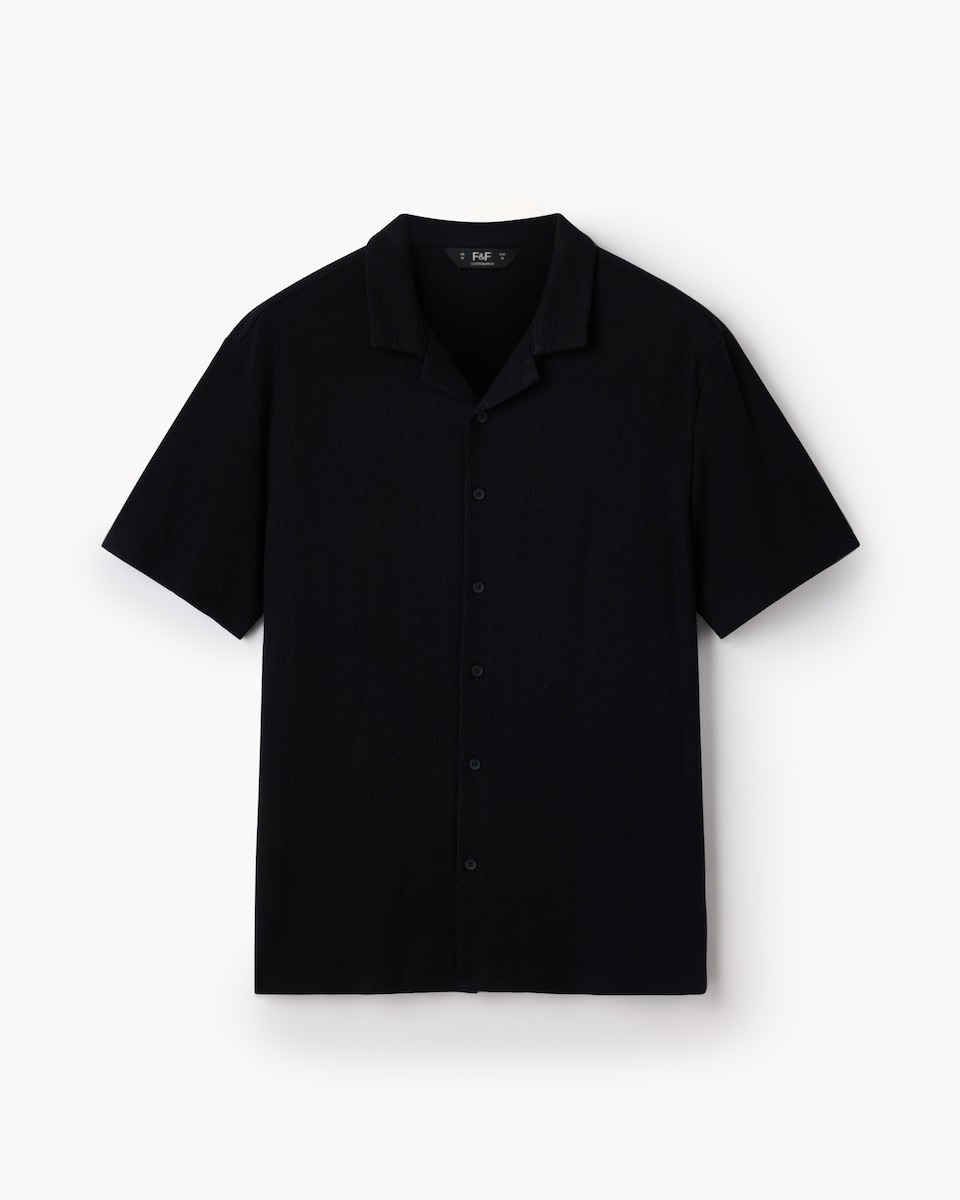 image 1 of F&F Textured Short Sleeved Collared Shirt in Black