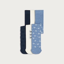 F&F Girls 3-Pack Cotton Rich Supersoft Bow Patterned Tights in Multi