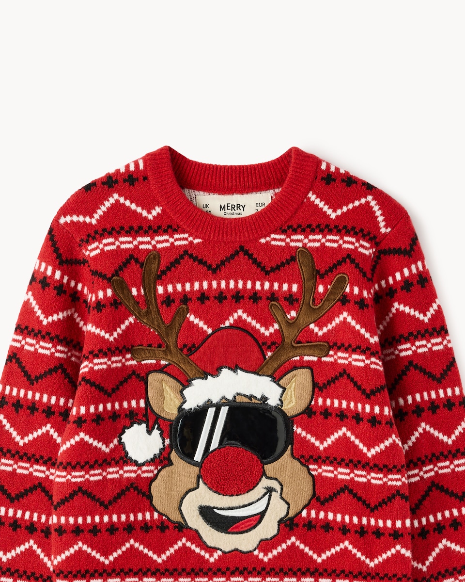 image 1 of Christmas Boys Reindeer Jumper in Red