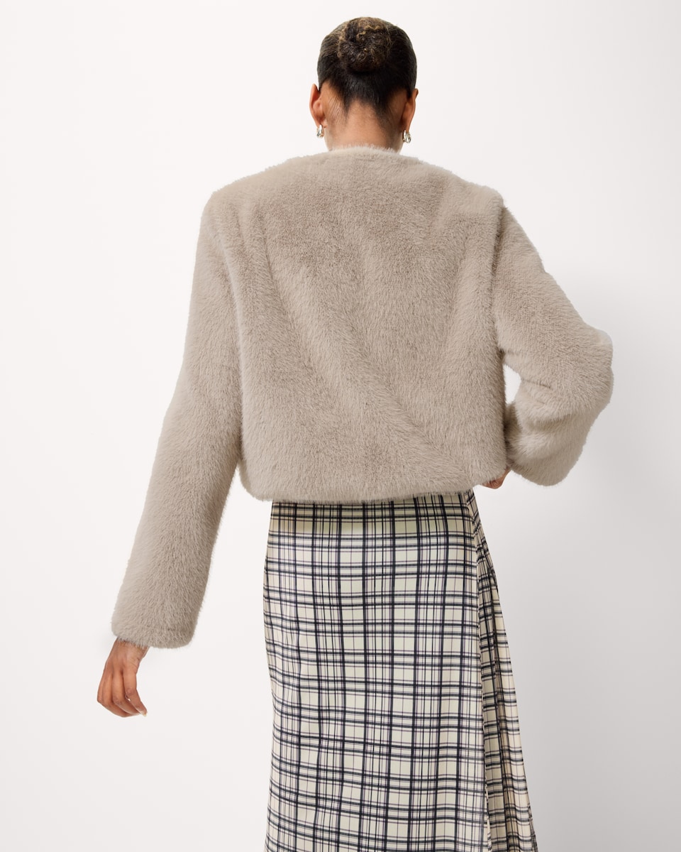 image 1 of F&F Faux Fur Zip Up Short Jacket in Neutral