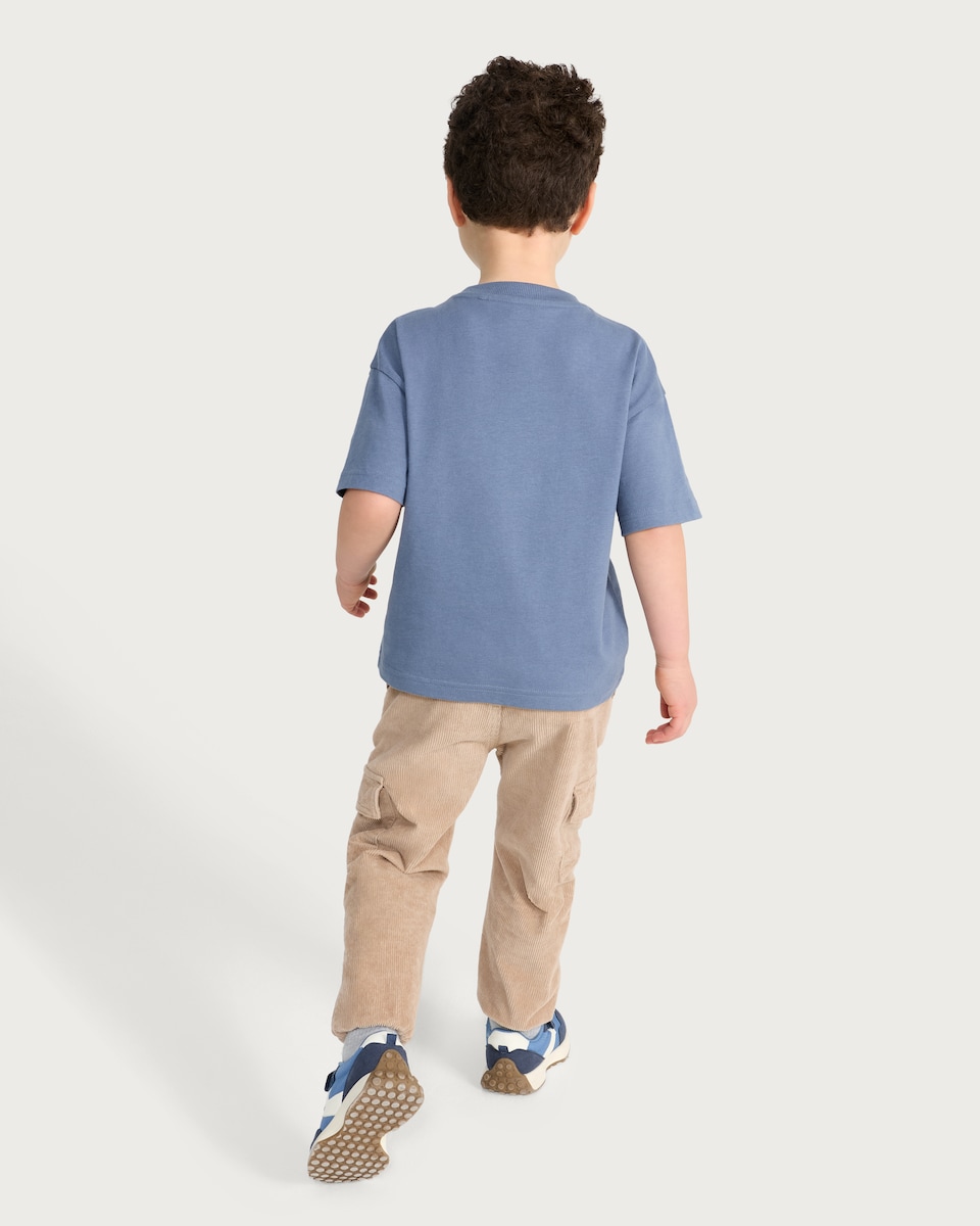 image 1 of F&F Boys Pure Cotton Stay Roarsome Dinosaur T-Shirt in Blue