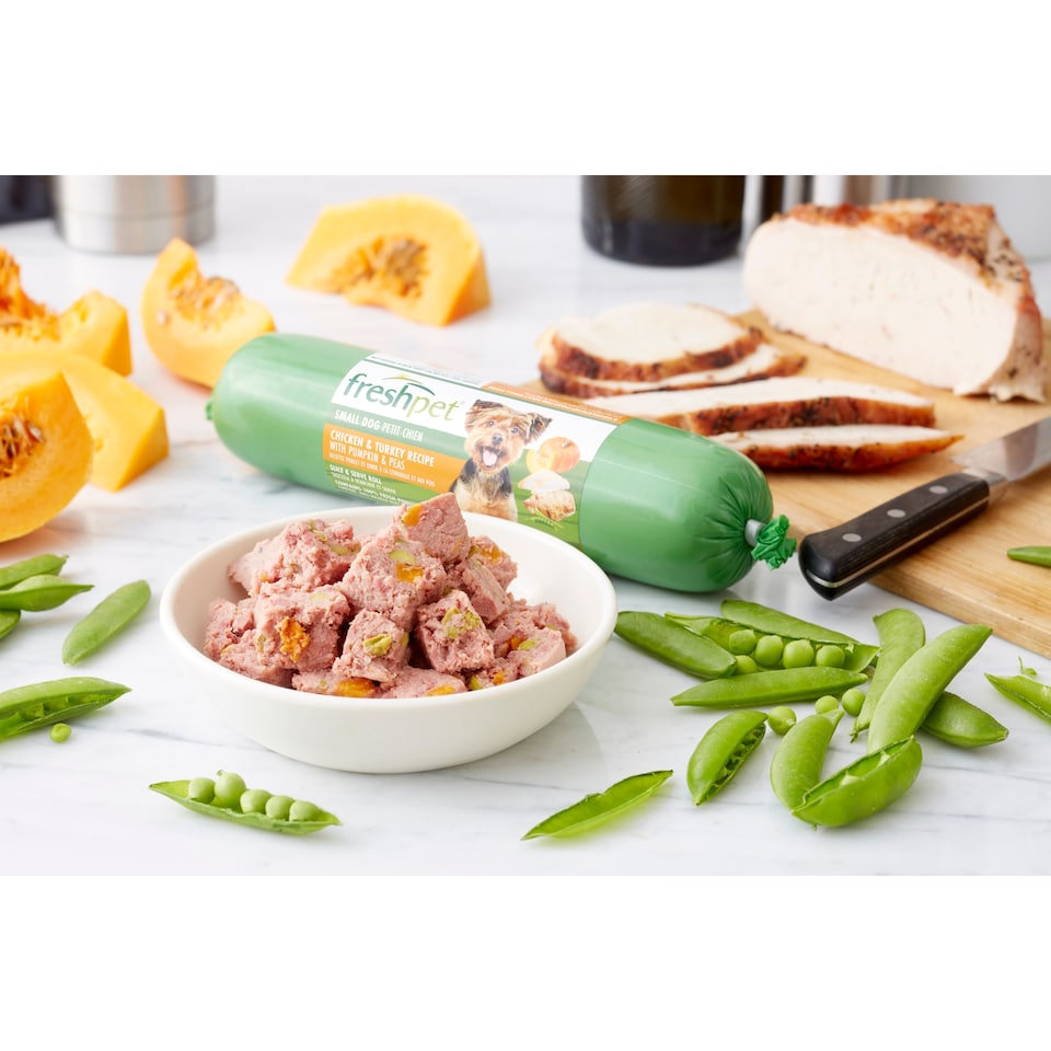 image 1 of Freshpet Small Dog Chicken & Turkey Recipe with Pumpkin & Peas Roll 400g
