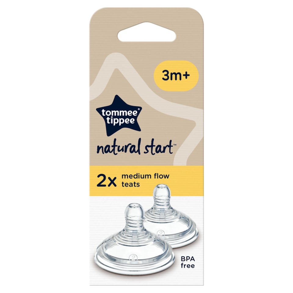 image 1 of Tommee Tippee Natural Start Baby Bottle Teats Medium Flow 3m+ 2 Pack