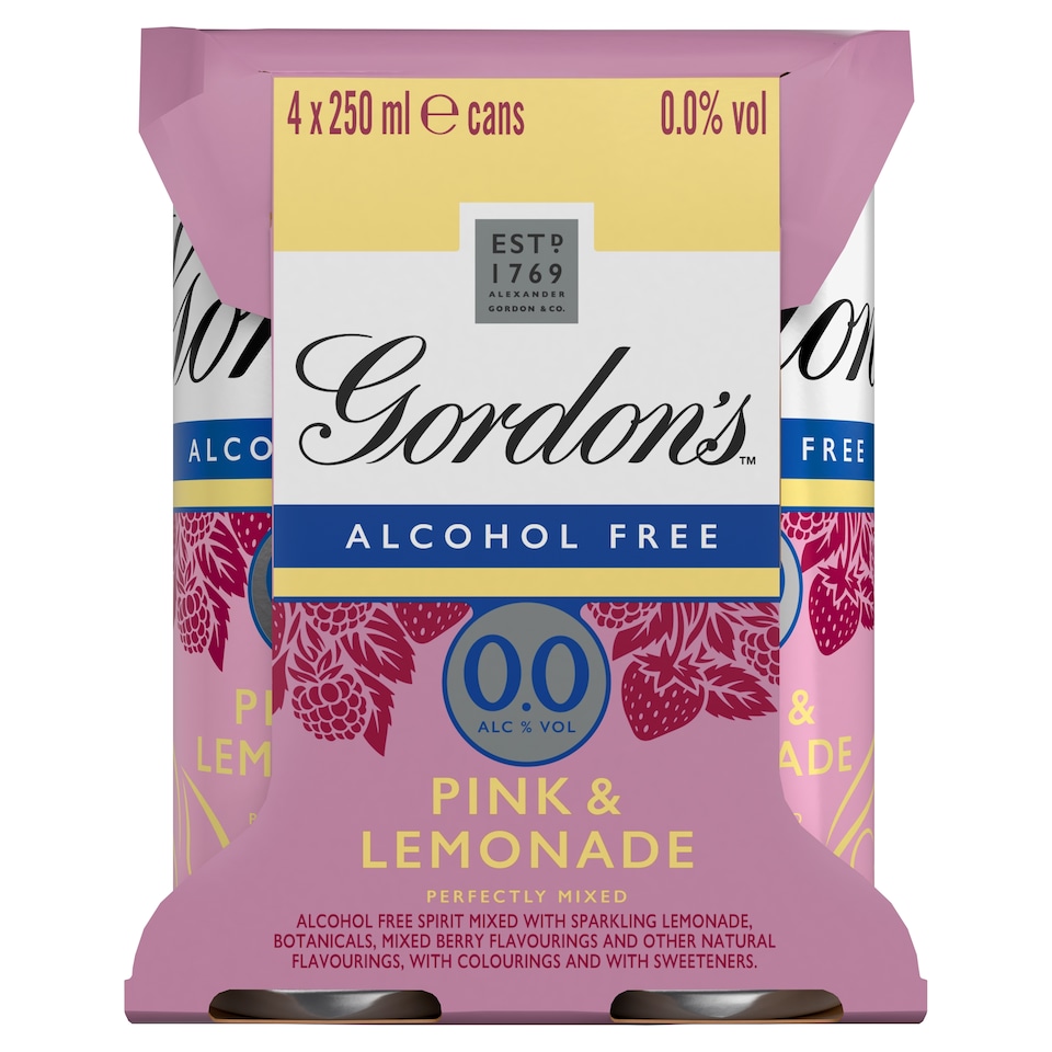 image 1 of Gordon's Pink 0.0 & Lemonade Can 0% Vol 4x250ml