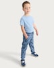 image 1 of F&F Boys Cotton Rich Dinosaur Print Cuffed Joggers in Blue
