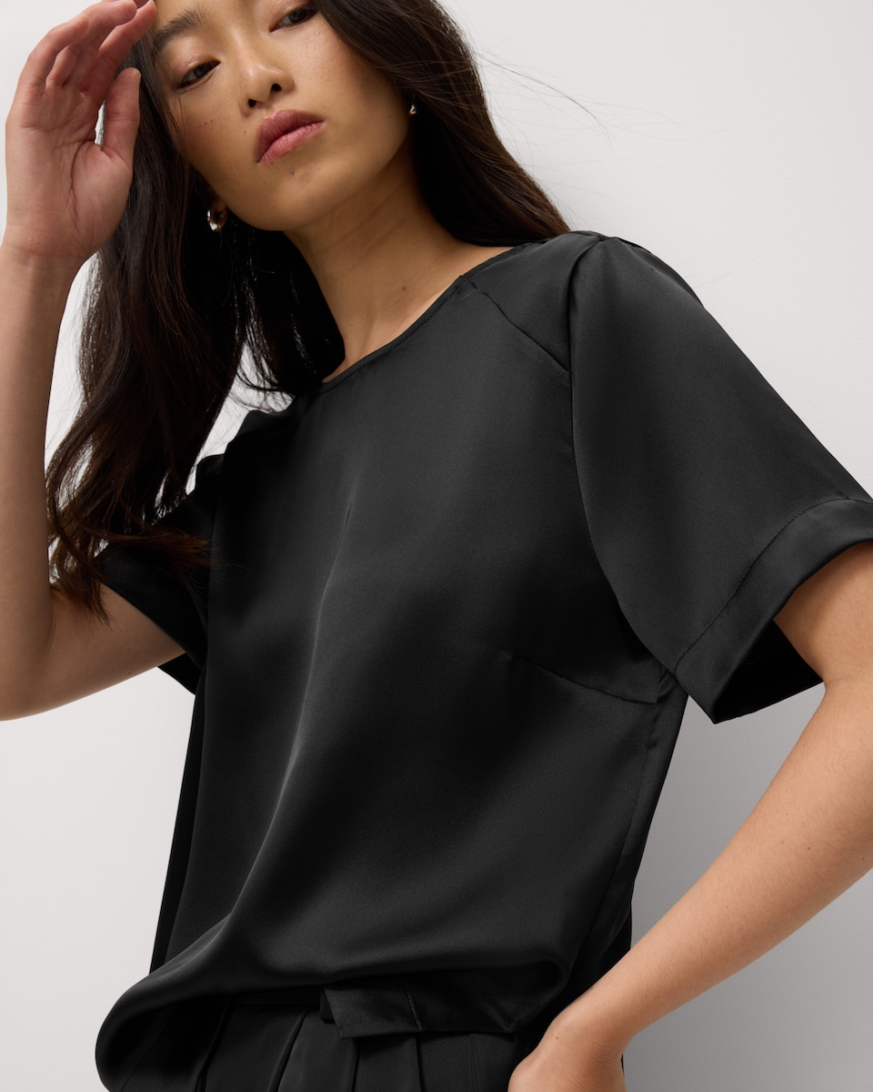 image 1 of F&F Satin Short Sleeved Top in Black
