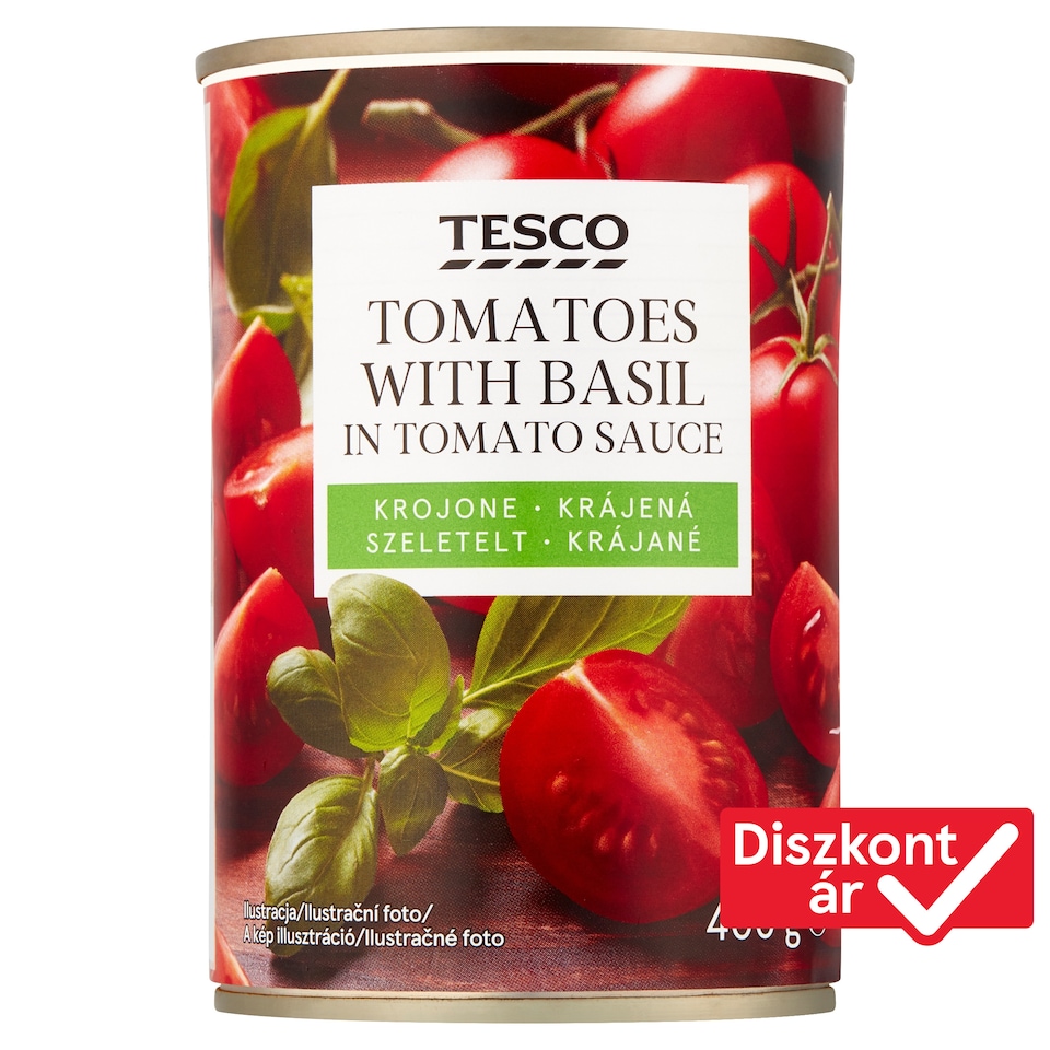 Tesco szeletelt paradicsom paradicsomszószban, bazsalikommal 400 g