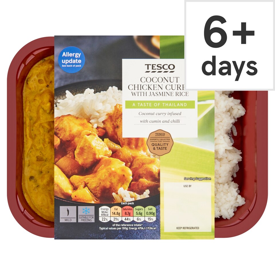 TESCO COCONUT CHICKEN CURRY WITH JASMINE RICE 400G