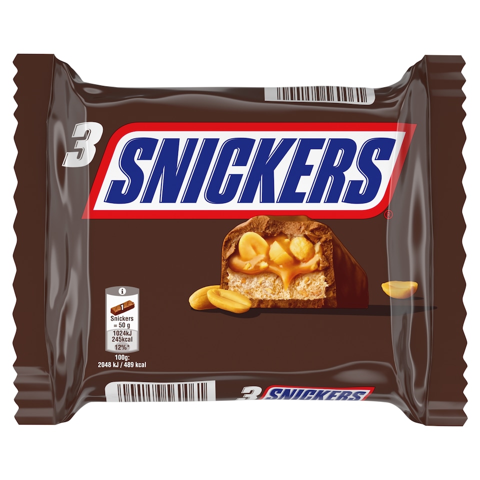 Snickers Milk Chocolate Filled with Nougat, Caramel and Peanuts 3 x 50g (150g)