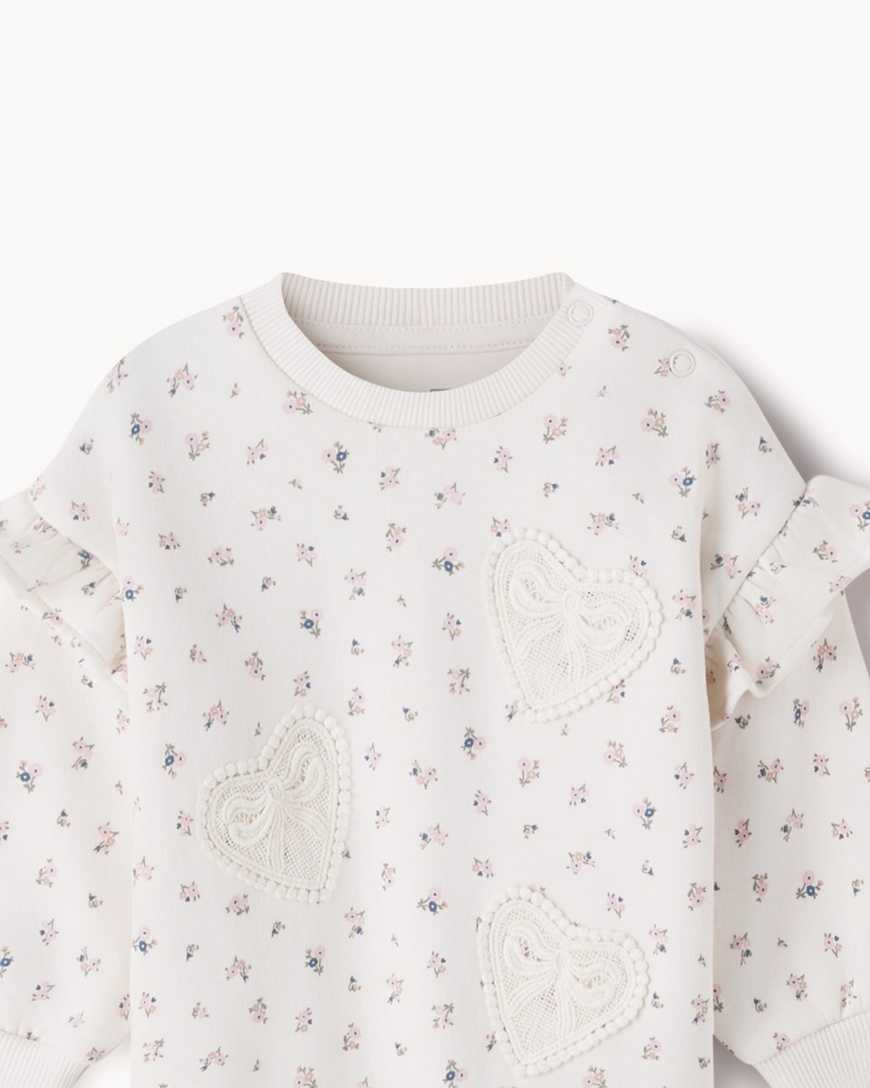 image 1 of F&F Baby Cotton Rich Floral Sweatshirt and Leggings Set in Cream