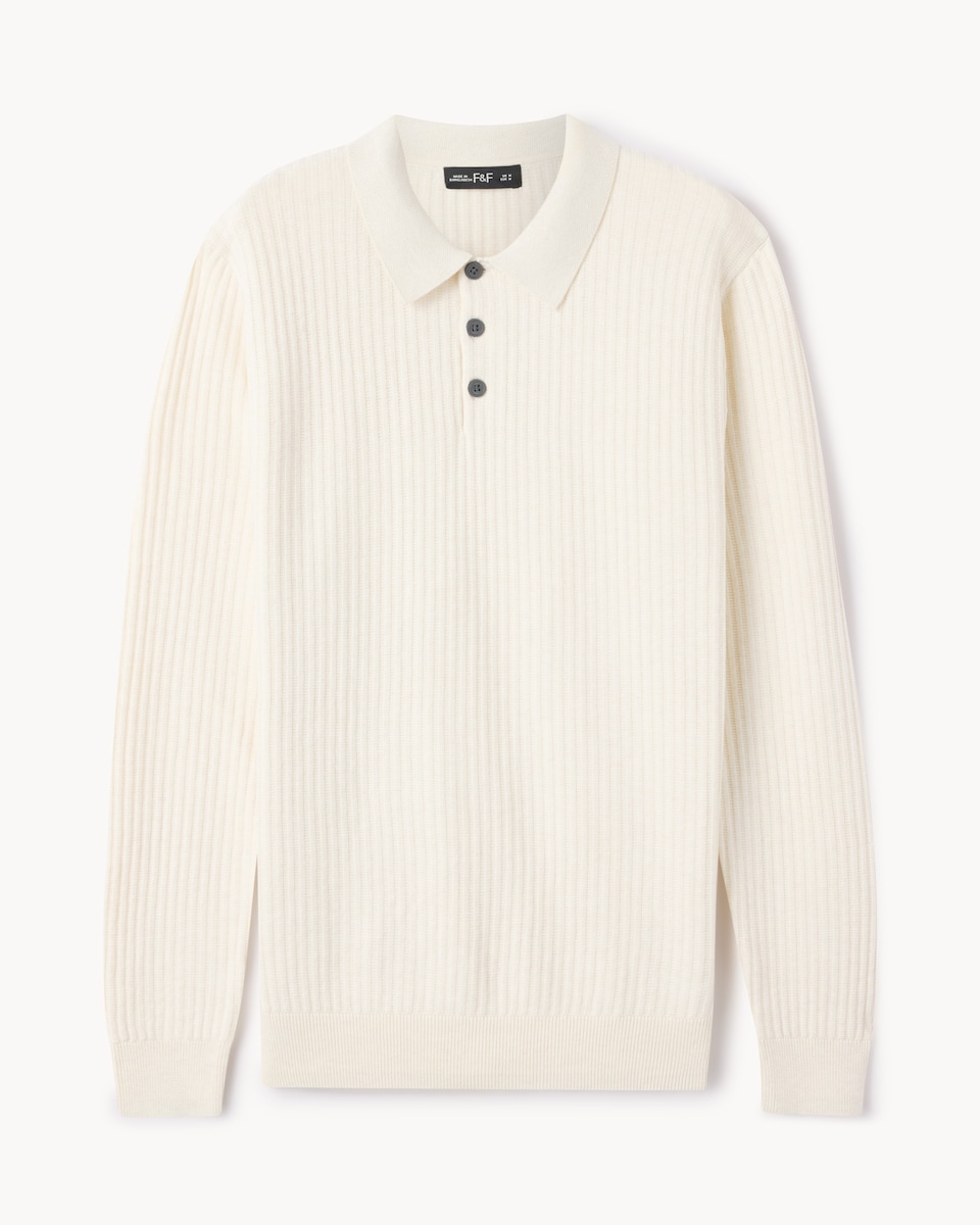 image 1 of F&F Ladder Stitch Knitted Polo Shirt in Ecru