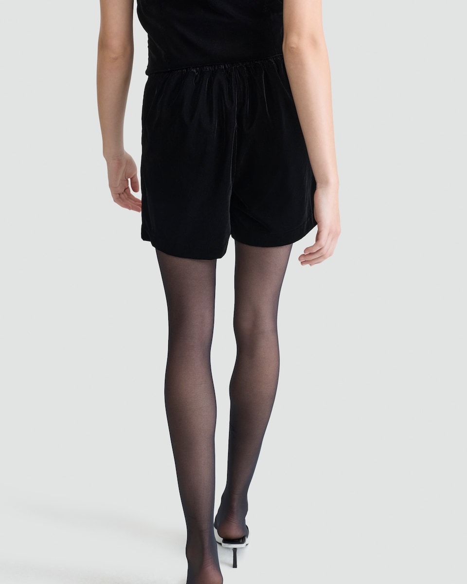image 1 of F&F Velvet Pleated High Waisted Shorts in Black
