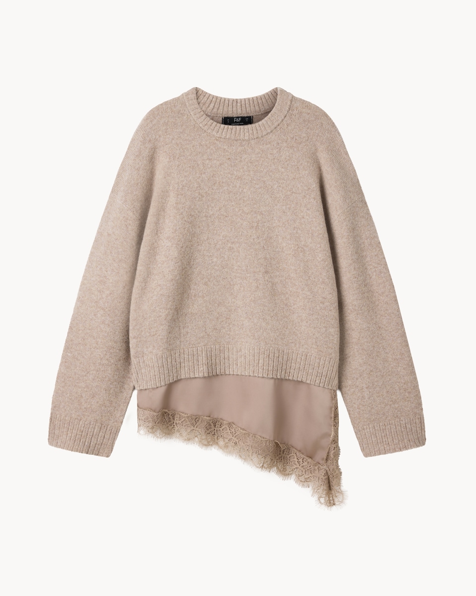 image 1 of F&F 2-In-1 Lace Detail Jumper in Mink