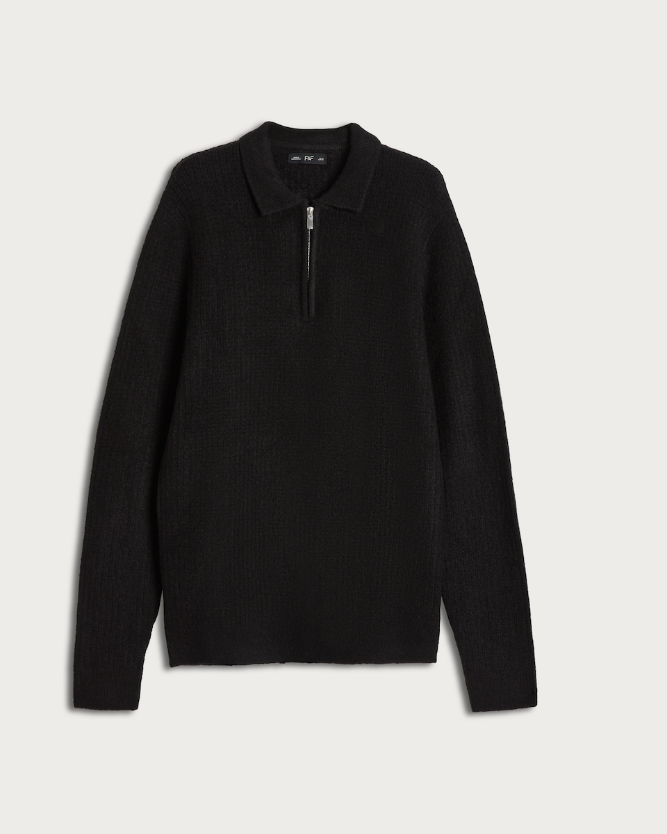 image 1 of F&F Ribbed Half Zip Jumper in Black