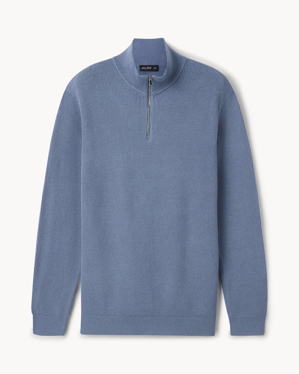 image 1 of F&F Ribbed Half Zip Jumper in Blue