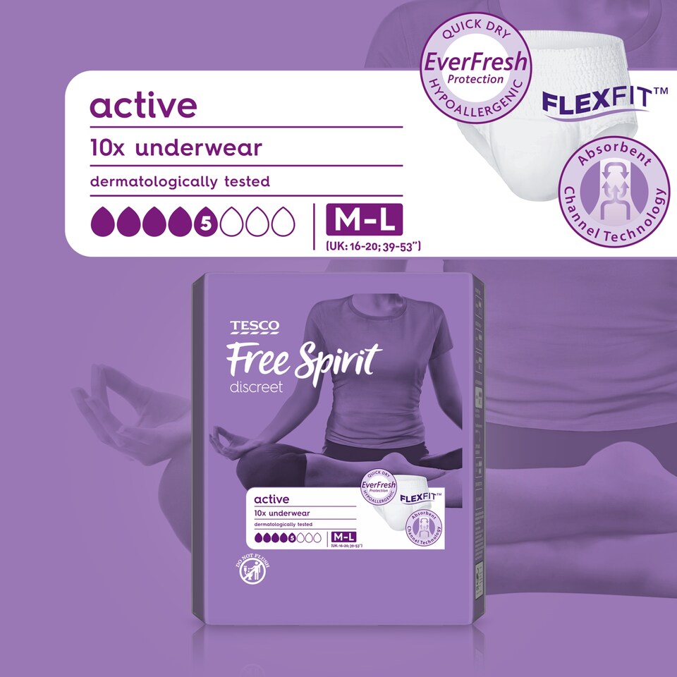 image 1 of Tesco Free Spirit Discreet Active Underwear M-L 10 Pack