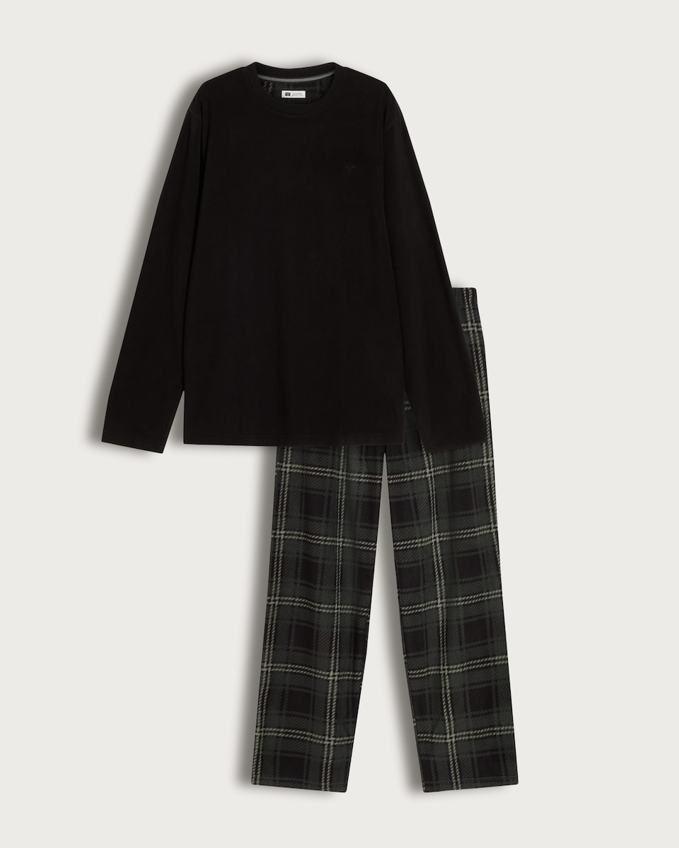 F&F Check Print Long Sleeved Pyjama Set in Green