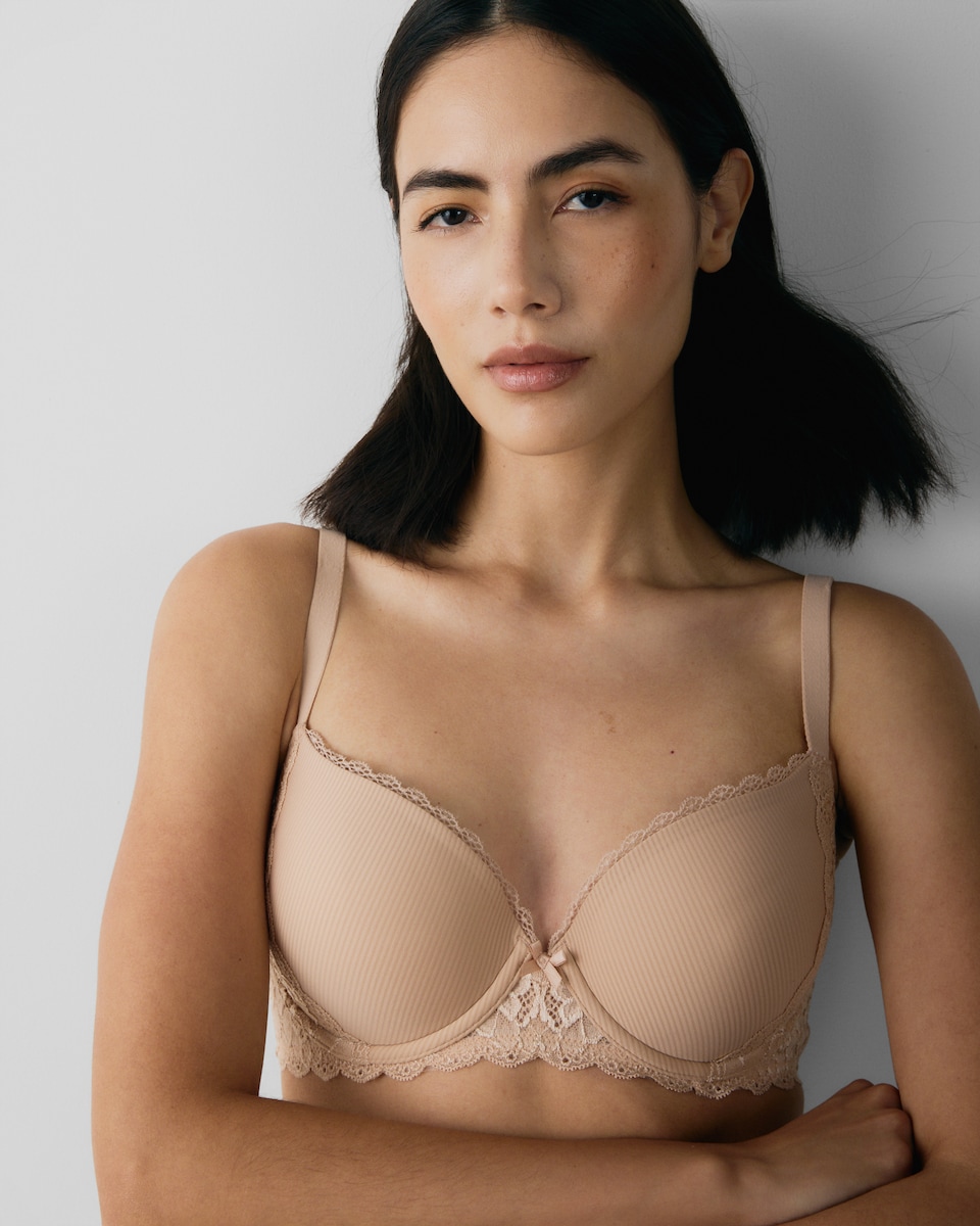 image 1 of F&F 2-Pack Lace Trim Wired T-Shirt Bras in Nude