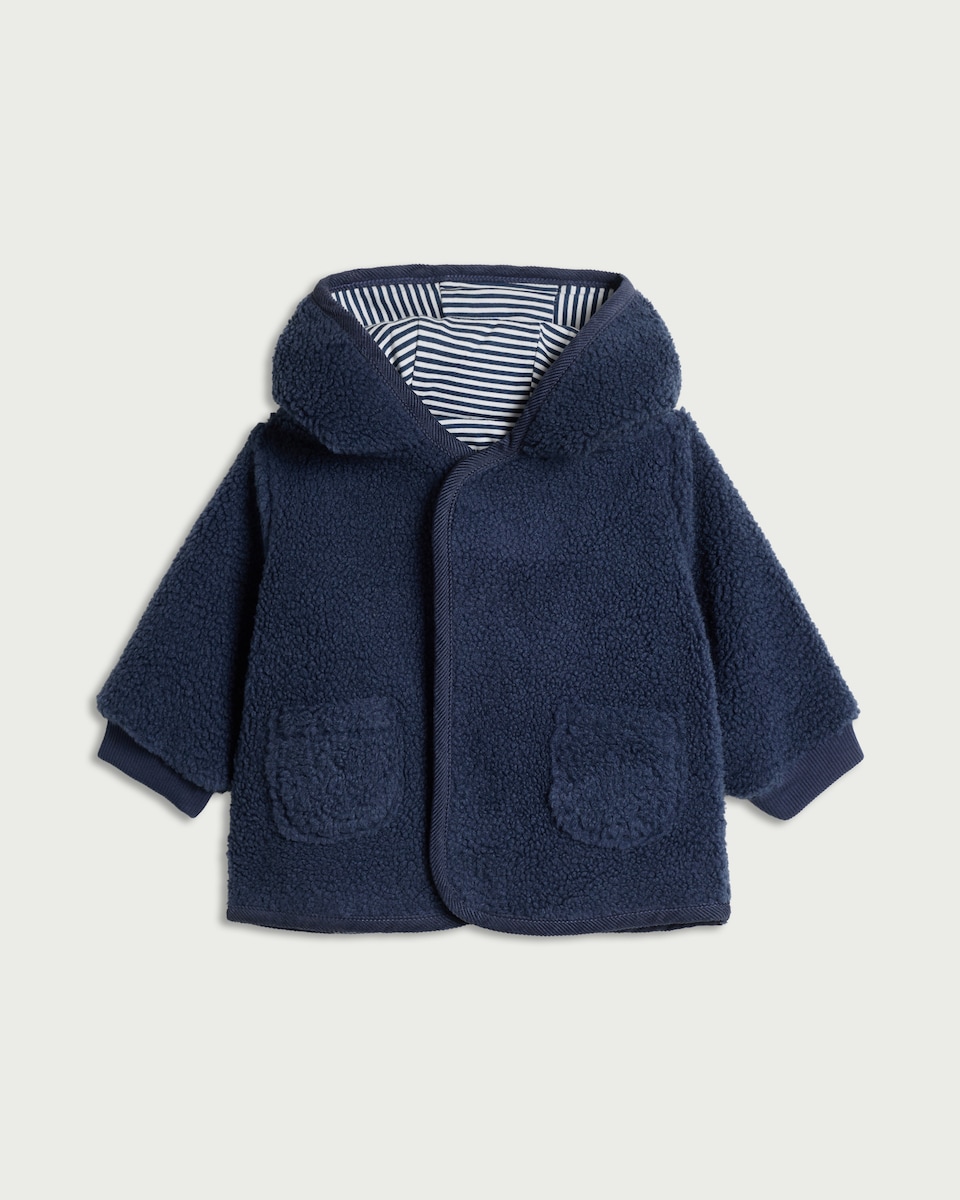 image 1 of F&F Baby Teddy Fleece Hooded Jacket in Navy