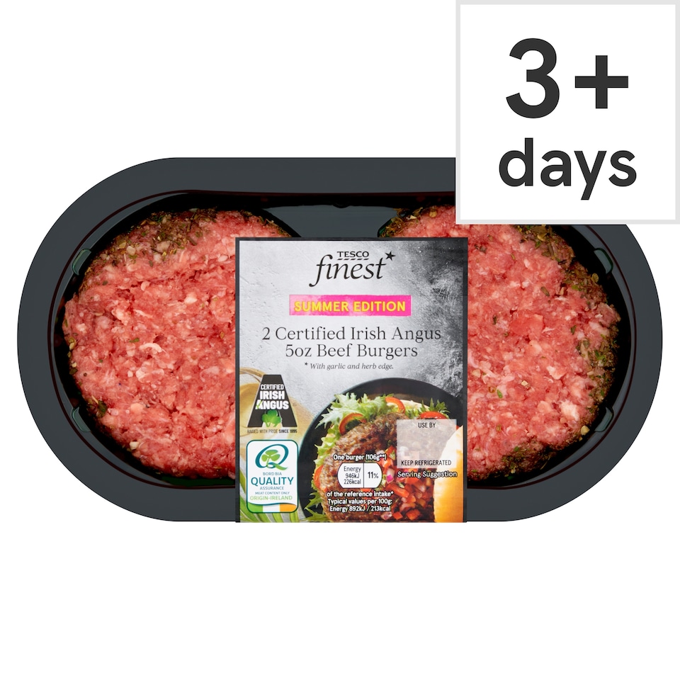 Tesco Finest 2 5Oz Gar/Hrb Edge Beef Burgers 284G