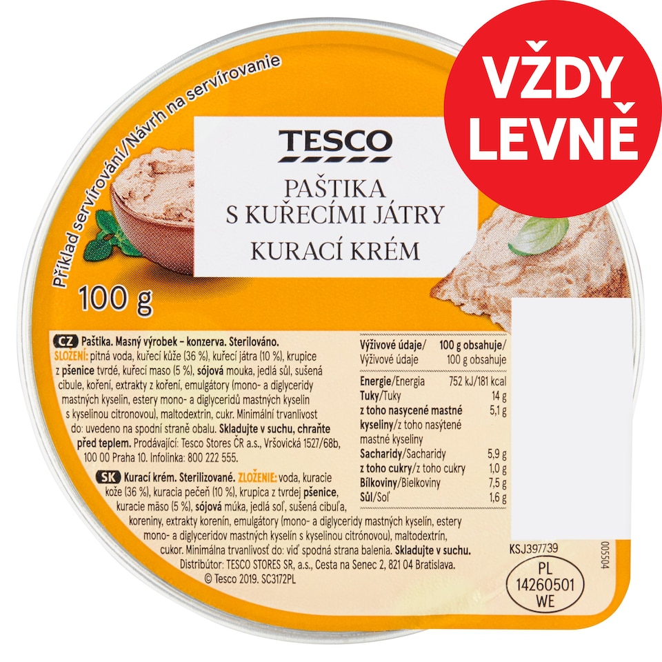 Tesco Pate with Chicken Liver 100g
