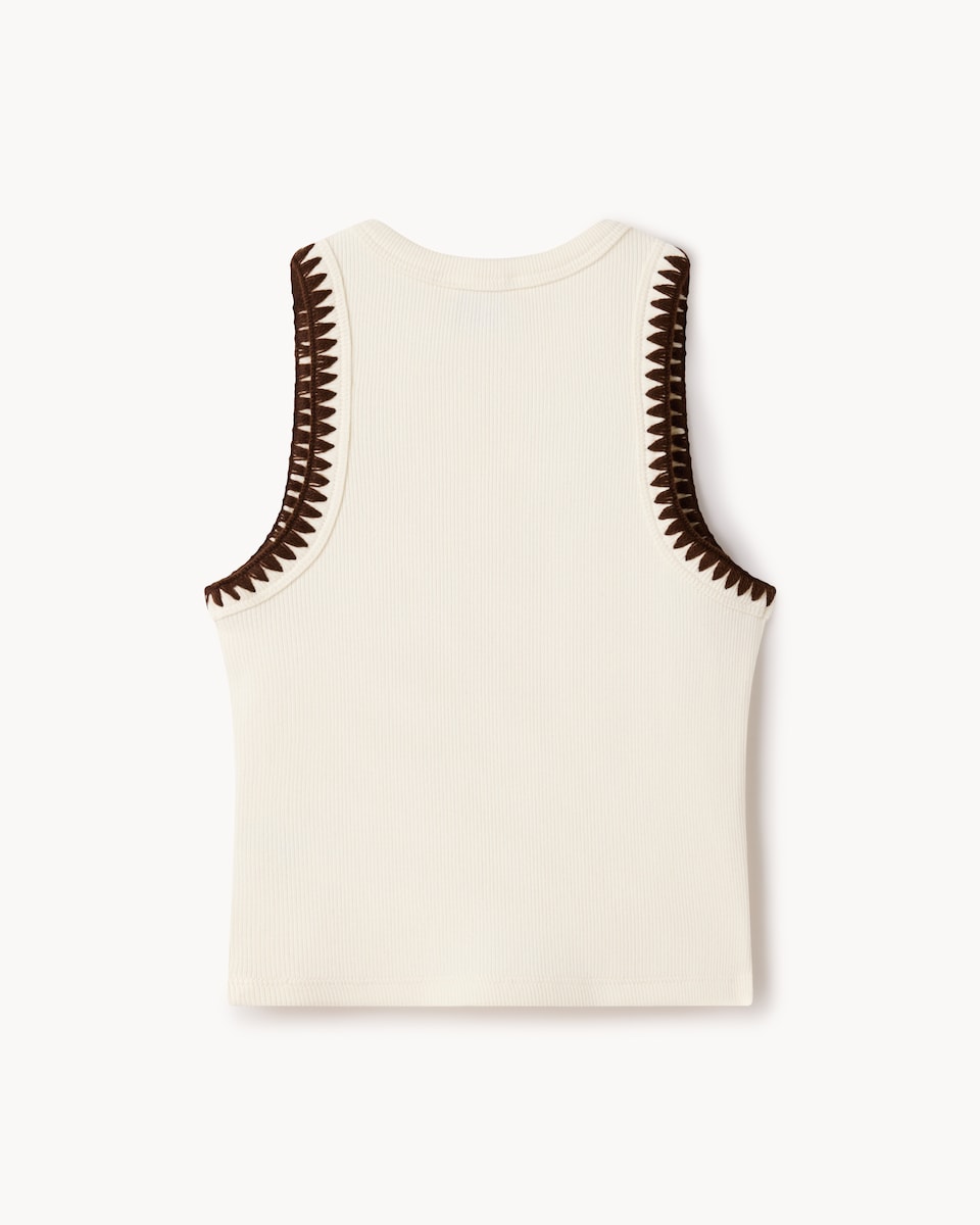 image 1 of F&F Girls Cotton Rich Ribbed Contrast Vest in Cream