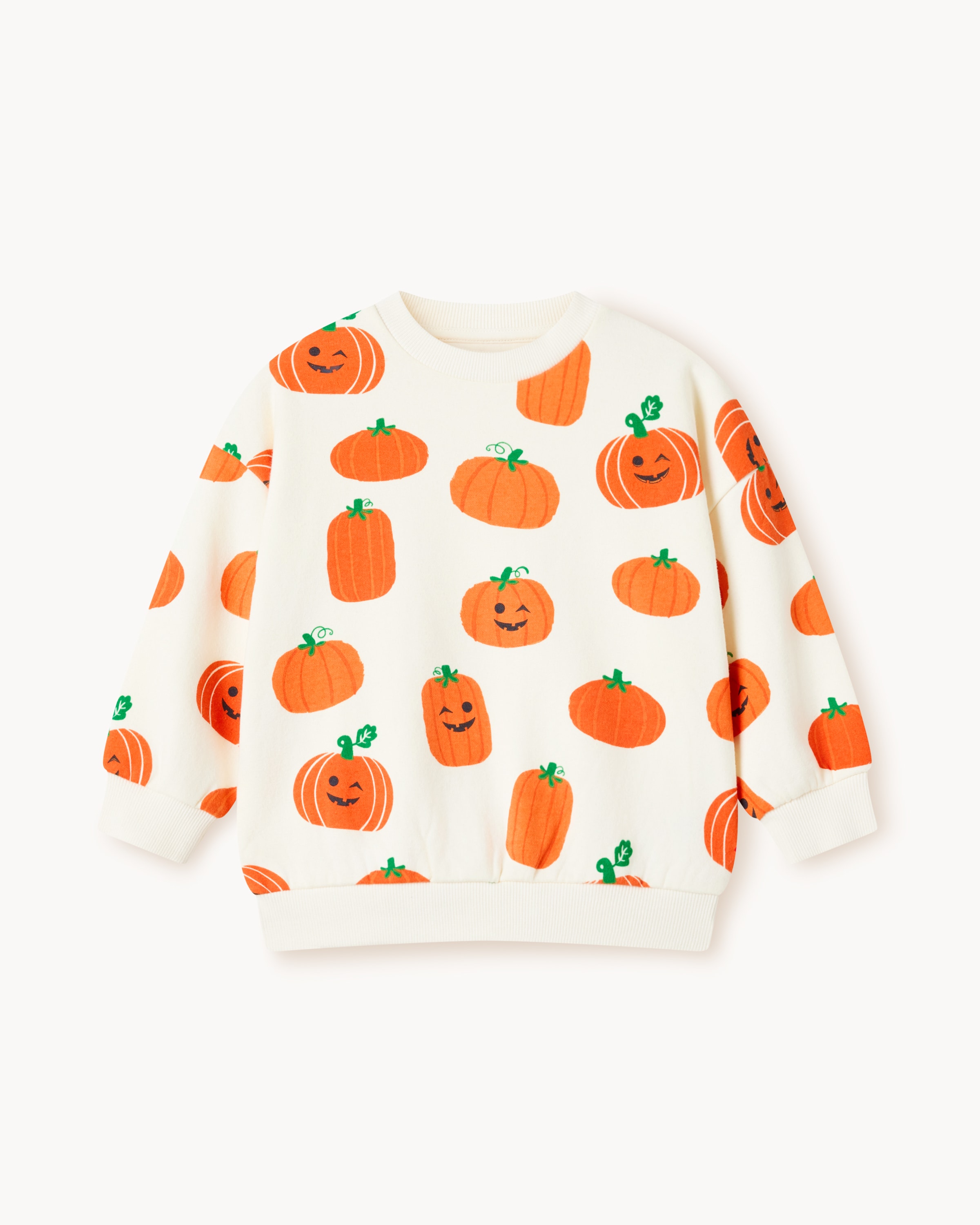 F&F Boys Cotton Rich Halloween Pumpkin Sweatshirt in Cream