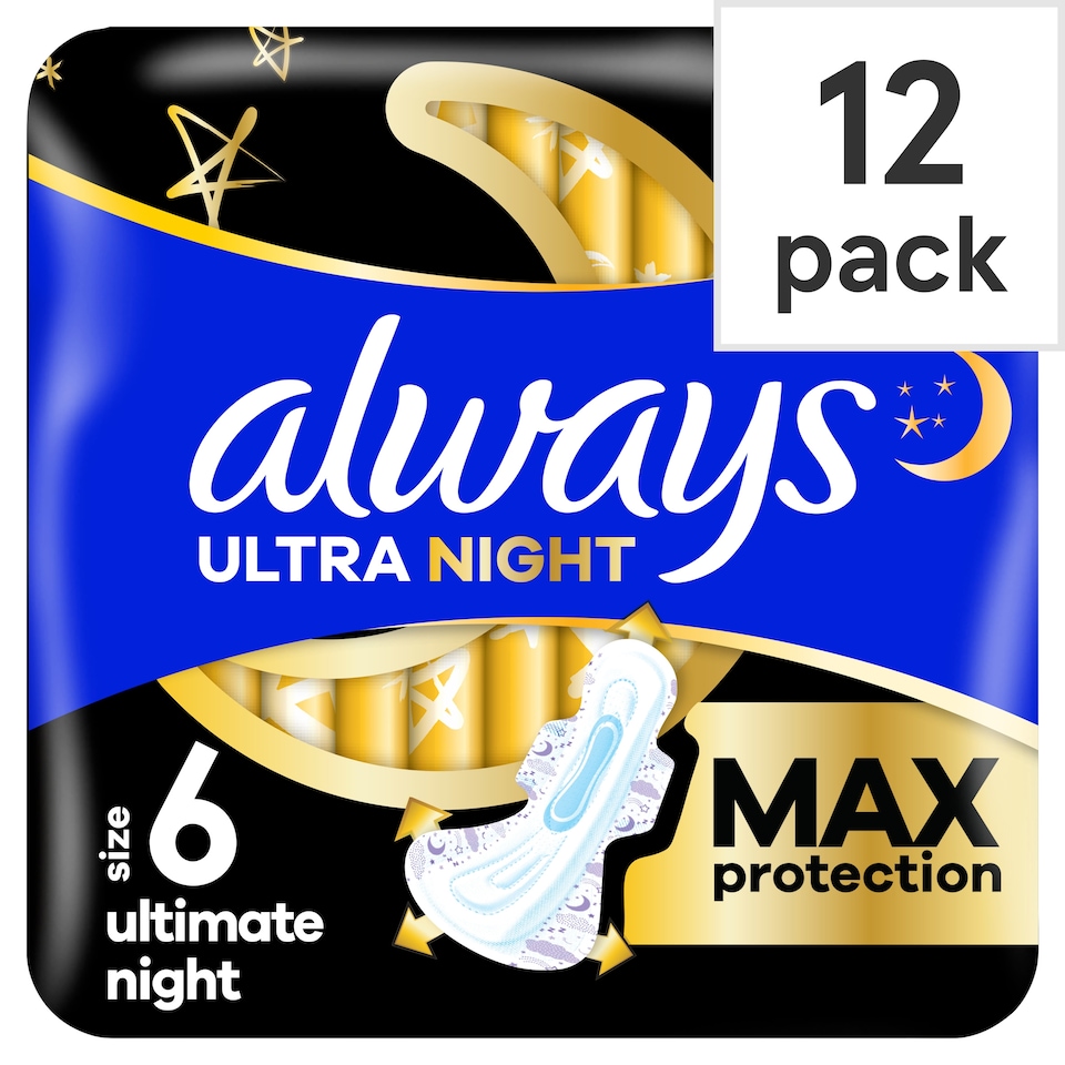 image 1 of Always Ultra Sanitary Towels Secure Ultimate Night (Size 6) With Wings 12 Pads