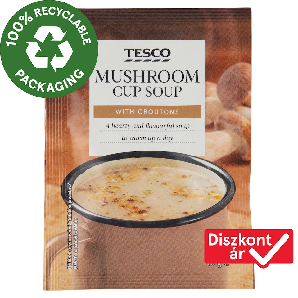 Tesco instant gombaleves pirított kenyérkockákkal 15 g