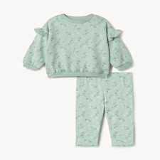 F&F Baby 2-Piece Cotton Rich Floral Sweatshirt and Leggings Set in Mint