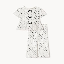 F&F Girls 2-Piece Heart Print Top and Trousers Set in Multi Black White