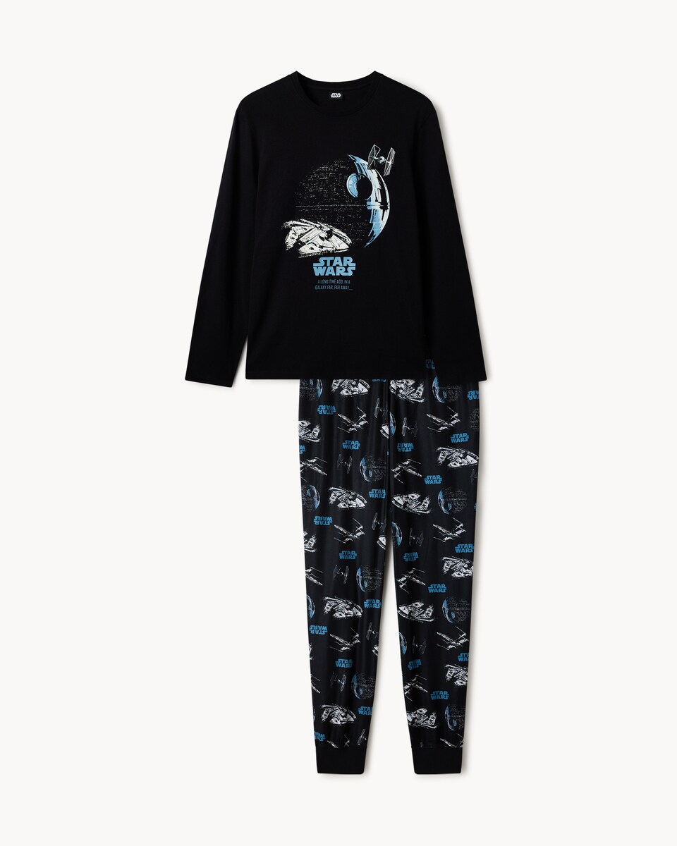 image 1 of Marvel Star Wars Fleece Bottoms Pyjama Set in Black