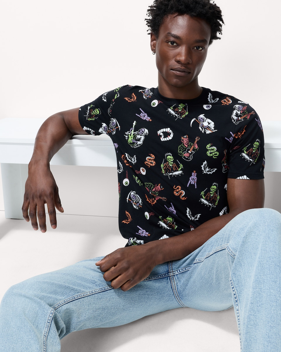 image 1 of F&F Pure Cotton Halloween Printed T-Shirt in Black