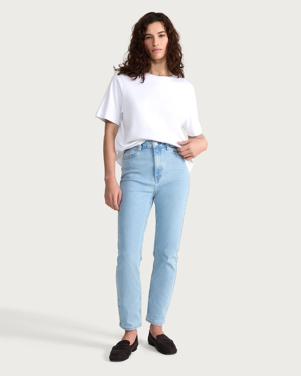 image 1 of F&F High Rise Slim Ankle Grazer Jeans in Blue