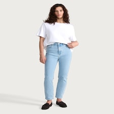 F&F High Rise Slim Ankle Grazer Jeans in Blue