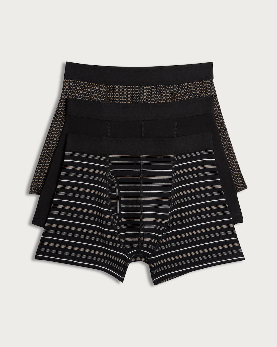 image 1 of F&F 3-Pack Cotton Rich Patterned Trunks in Black