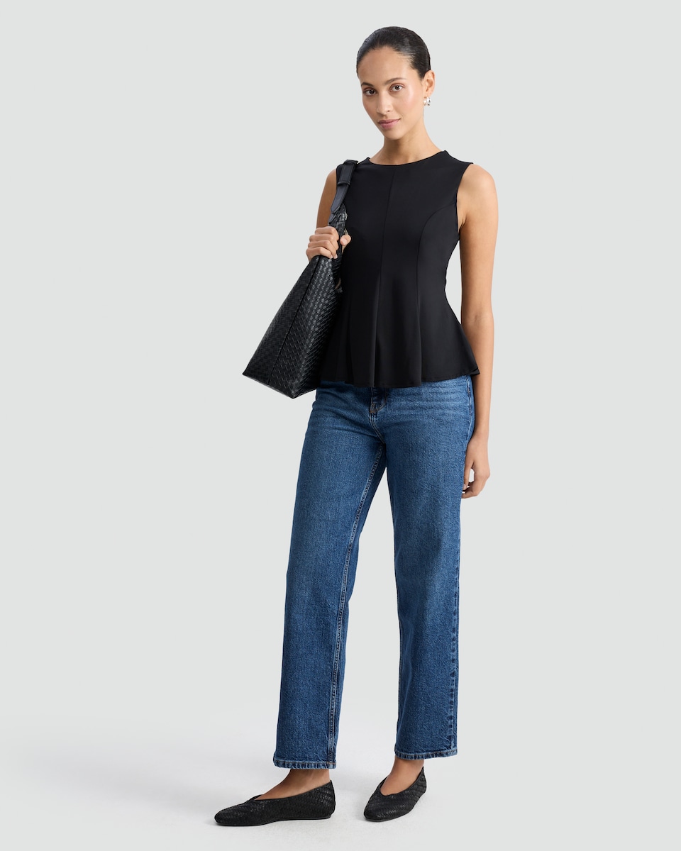 image 1 of F&F Polyamide Pleated Crew Neck Sleeveless Top in Black