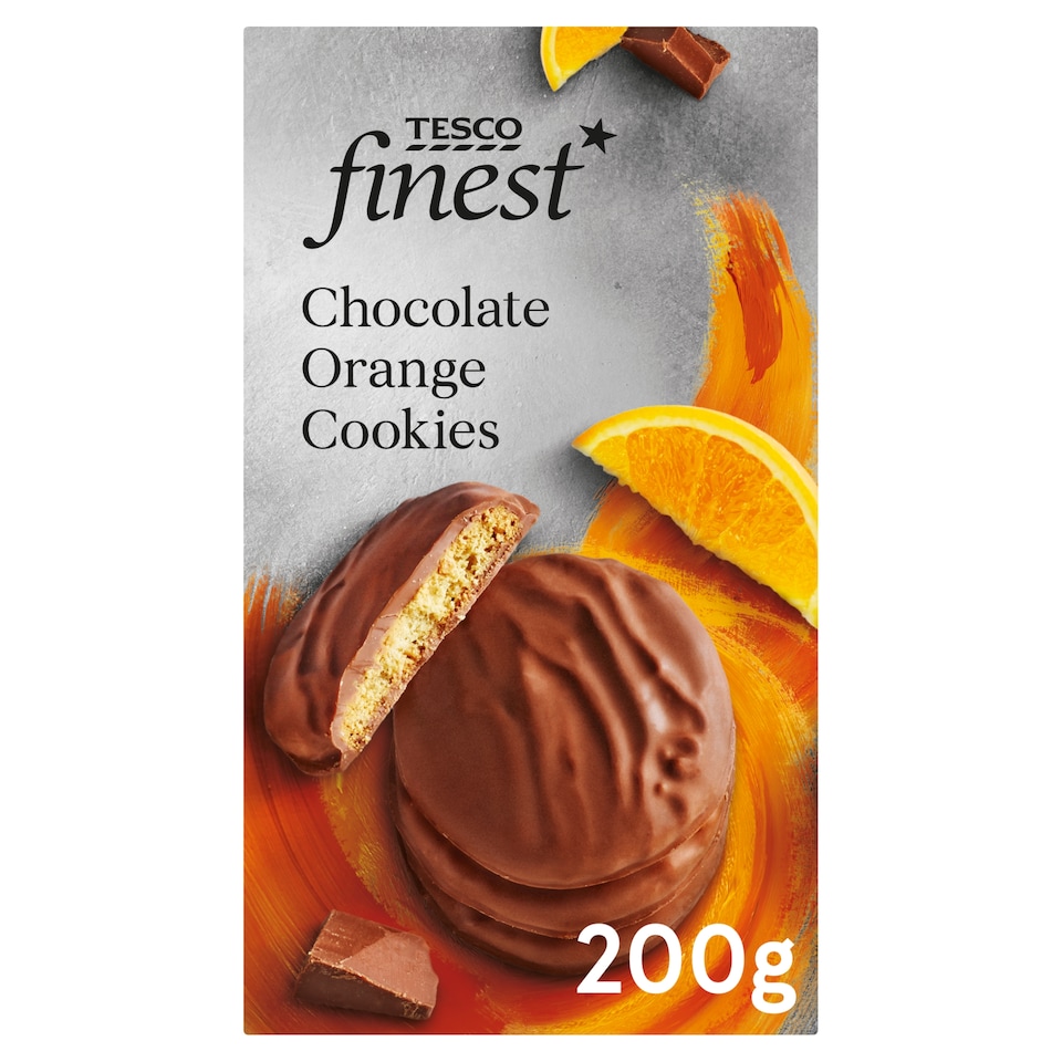 Obrázek 1 pro produkt Tesco Finest Sušenky s pomerančovou příchutí v polevě z belgické mléčné čokolády 200g