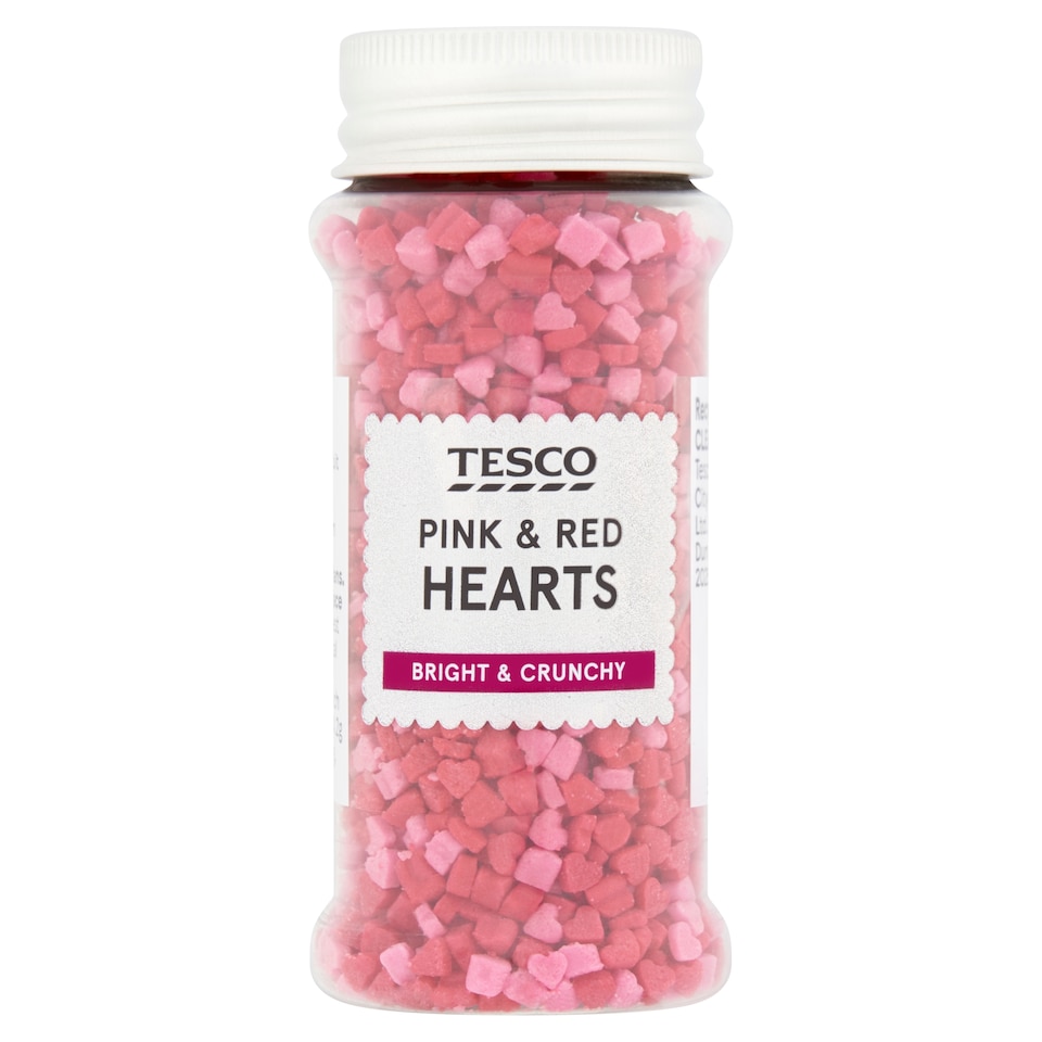 Tesco Pink & Red Heart Sprinkles 65G