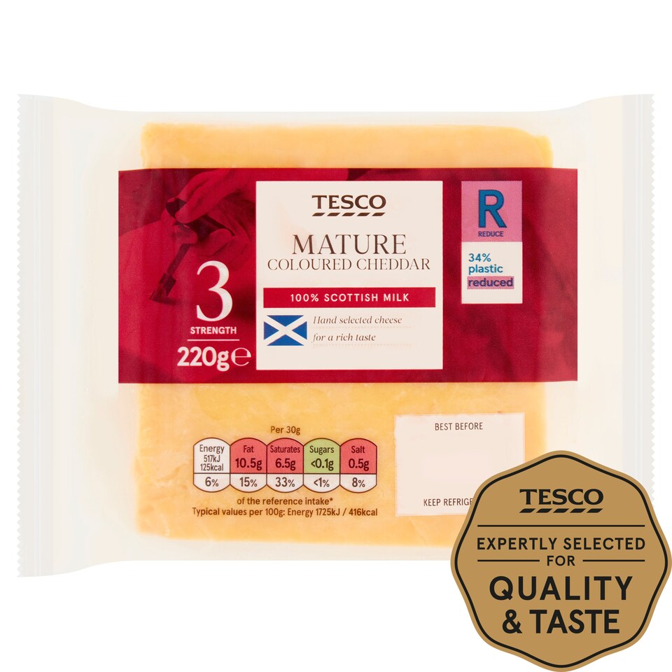 Tesco Scottish Mature Coloured Cheddar Cheese 220G Tesco Groceries