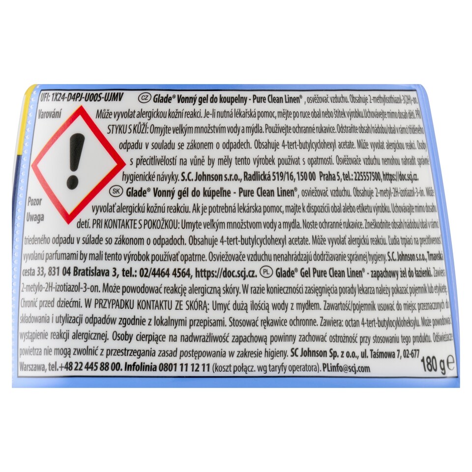 image 1 of Glade Pure Clean Linen Fragranced Bathroom Gel 180g