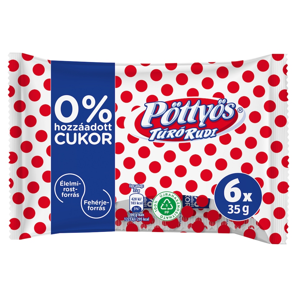 Pöttyös Túró Rudi natúr túródesszert kakaós étbevonattal, édesítőszerekkel 6 x 35 g (210 g)