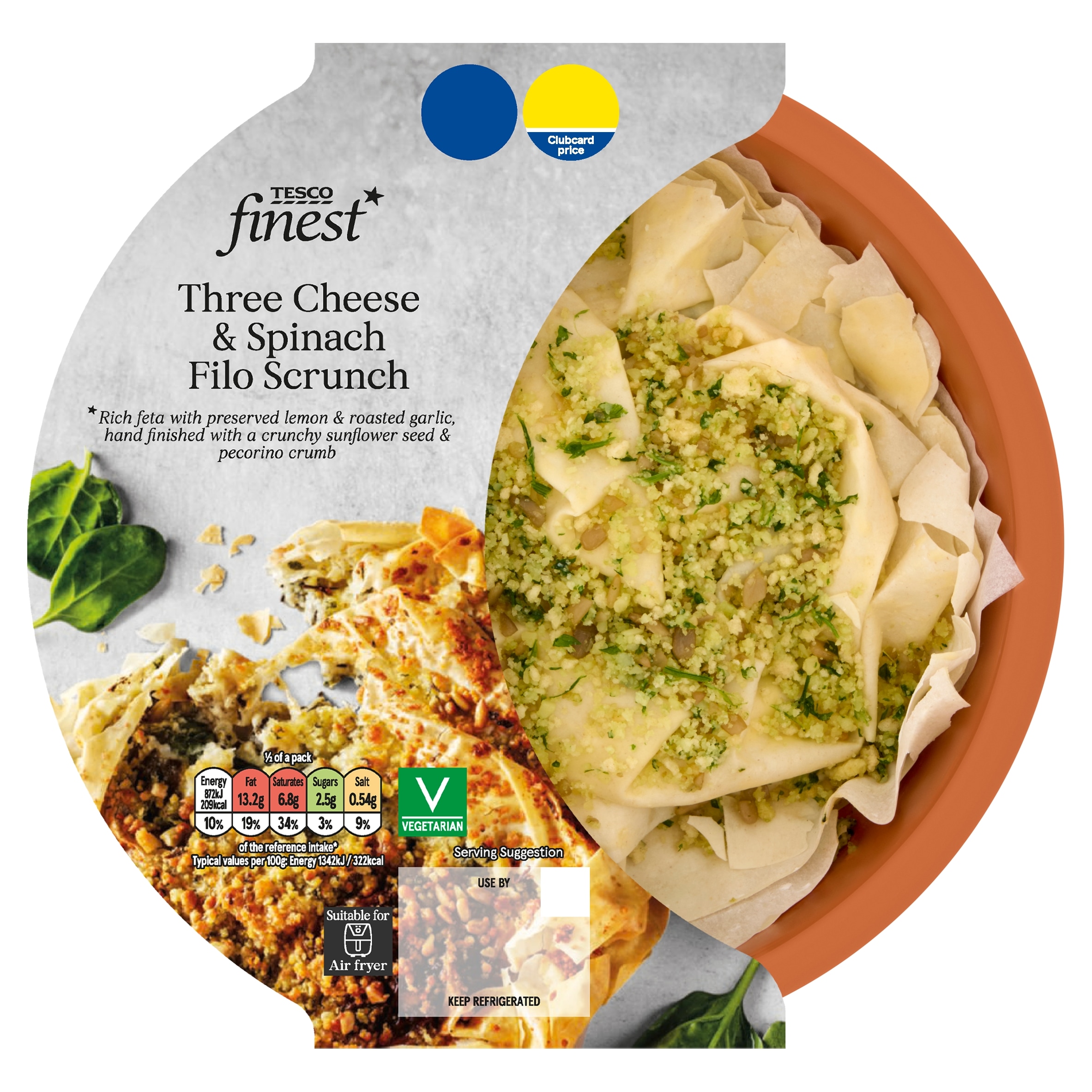 Tesco Finest Three Cheese & Spinach Filo Scrunch 145g