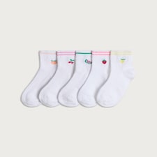 F&F Girls 5-Pack Cotton Rich Fruit Embroidered Anklet Socks in Multi